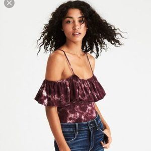 AEO Tye Dyed Off The Shoulder Flounce Bodysuit S